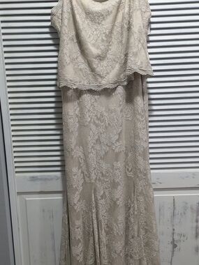 ​NWT Karen Miller New York Ecru Metallic Lace Maxi Dress Formal Gown 14W